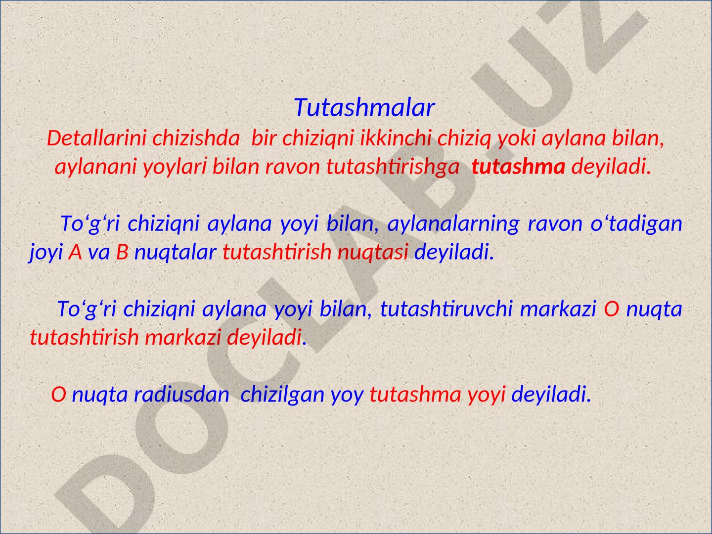 Tutashmalar detallarini chizish usullari va qoidalari