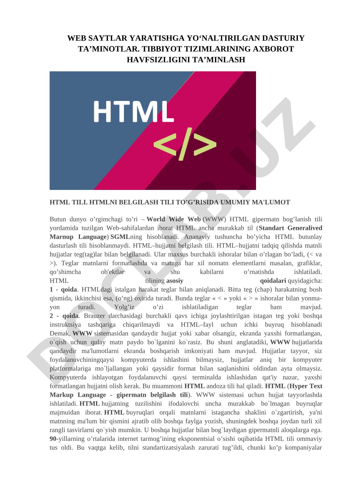 Tibbiyot tizimlarining axborot xavfsizligini ta'minlash HTML tili