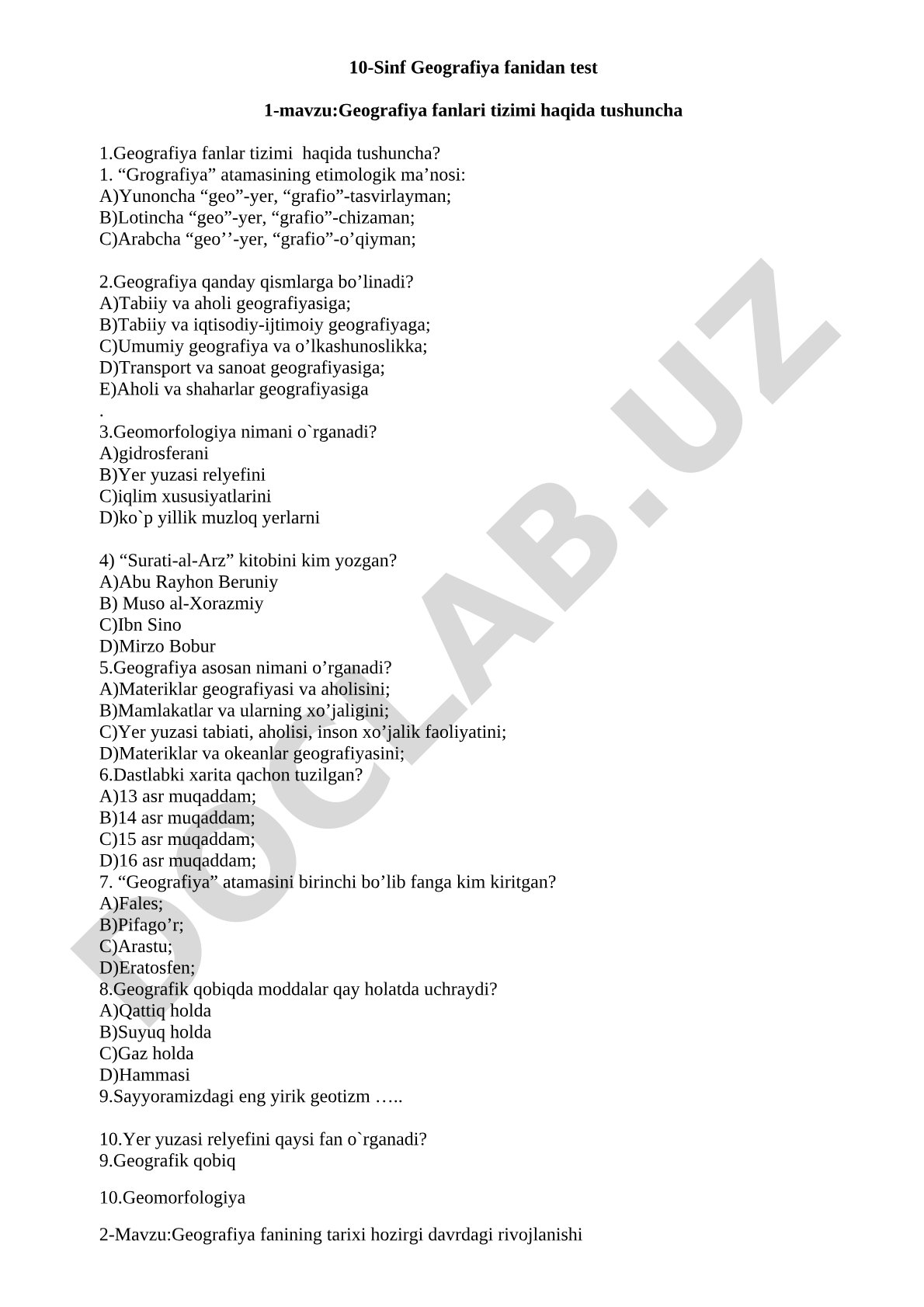 Geografiya fanlari tizimi haqida tushuncha