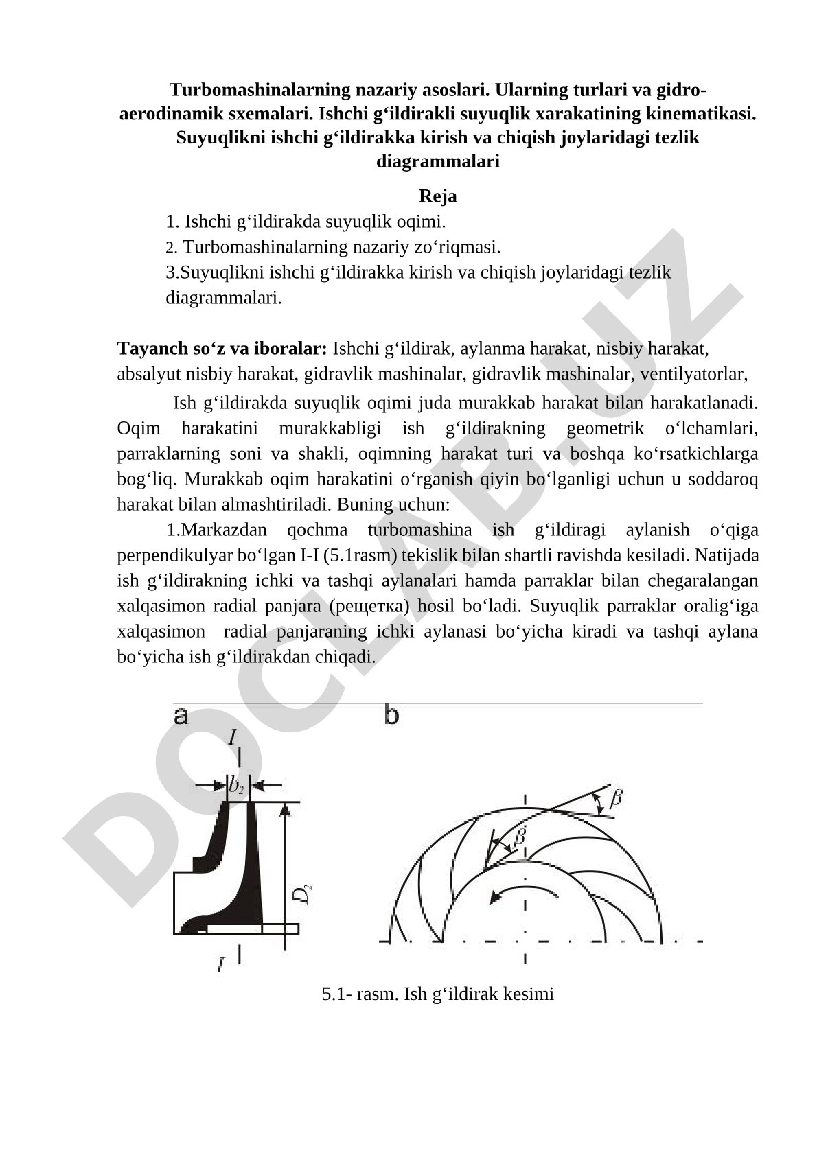 Turbomashinalarning turlari, kinematikasi va tezlik diagrammalari yoritilgan