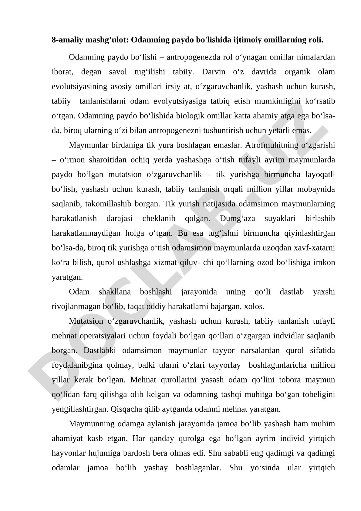 Odamning paydo bo'lishida ijtimoiy omillarning roli