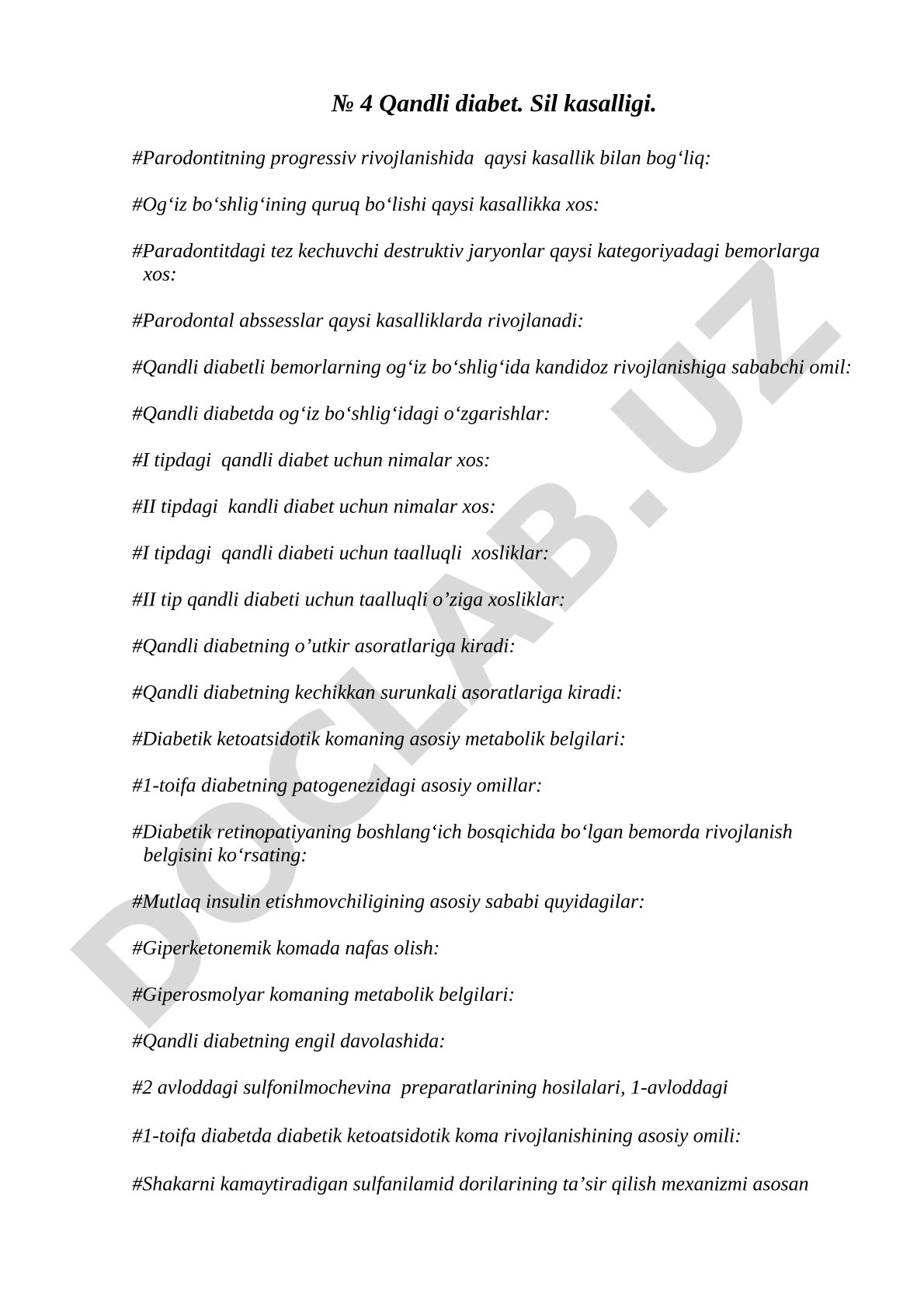 Qandli diabet, sil kasalligi va parodontit savollari