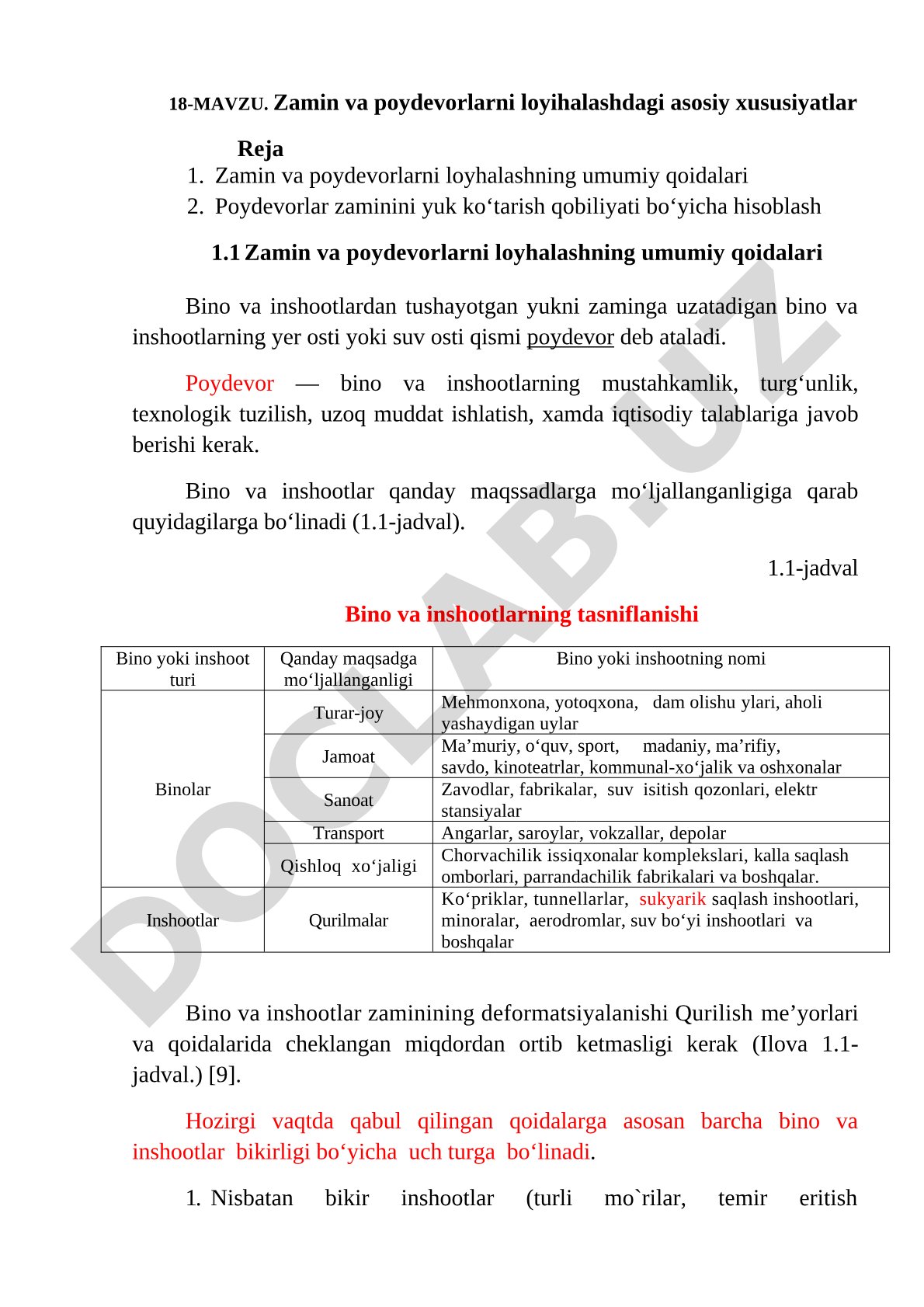 Zamin va poydevorlarni loyihalashdagi asosiy xususiyatlar