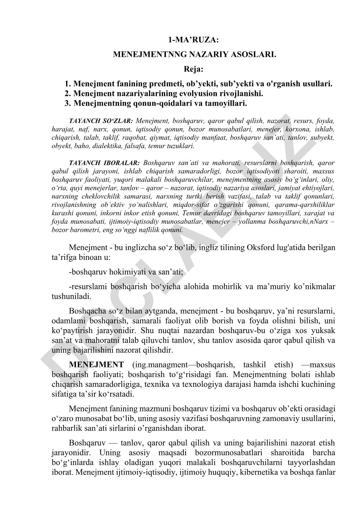 Menejmentning nazariy asoslari