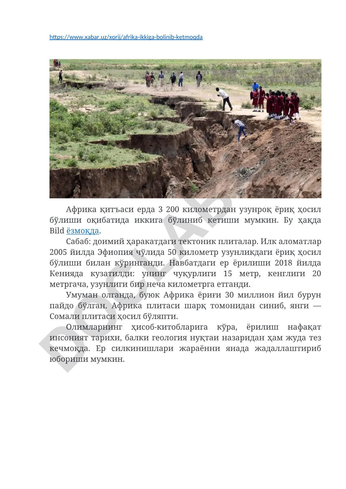 Afrika qit'asining tektonik yorilishi va ikki qismga bo'linishi
