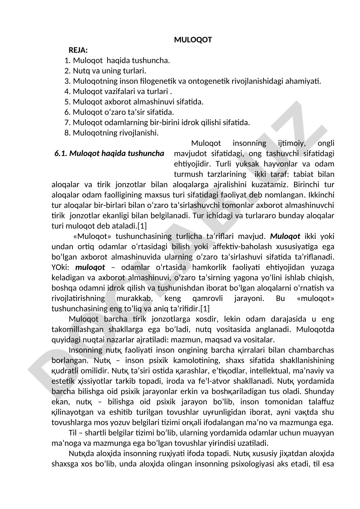 Muloqot haqida tushuncha, vazifalari, turlari va rivojlanishi