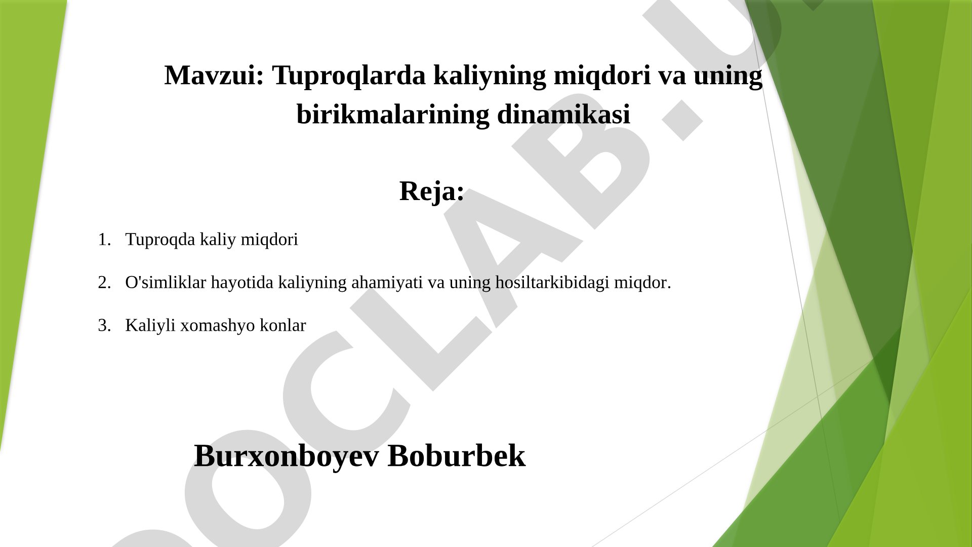 Tuproqlarda kaliyning miqdori va uning birikmalarining dinamikasi