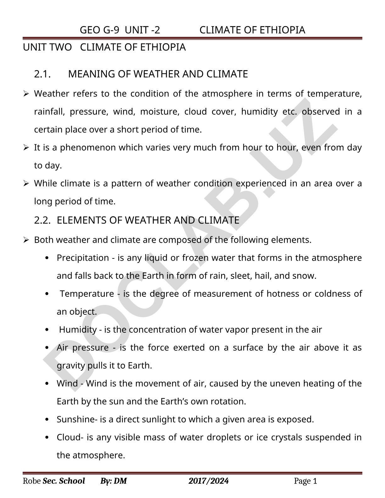 Ethiopia's Climate: Weather and Climate Elements