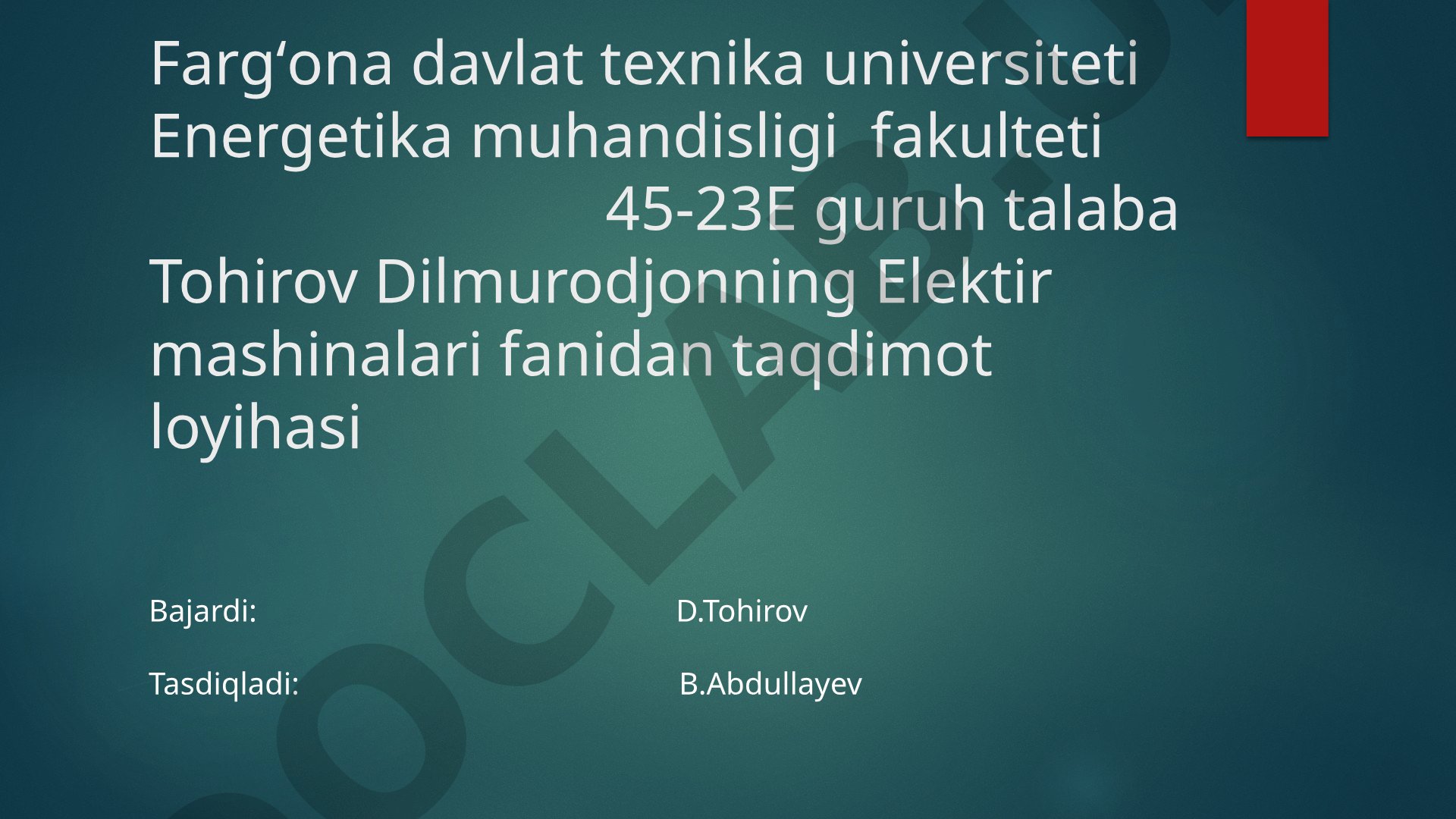 Elektr mashinlarda mexanik va Elektir yo`qotshlarni tahlil qilish