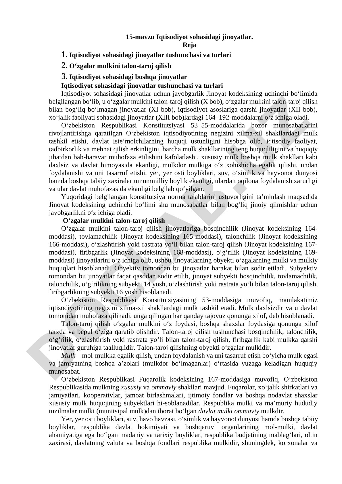 Iqtisodiyot sohasidagi jinoyatlar