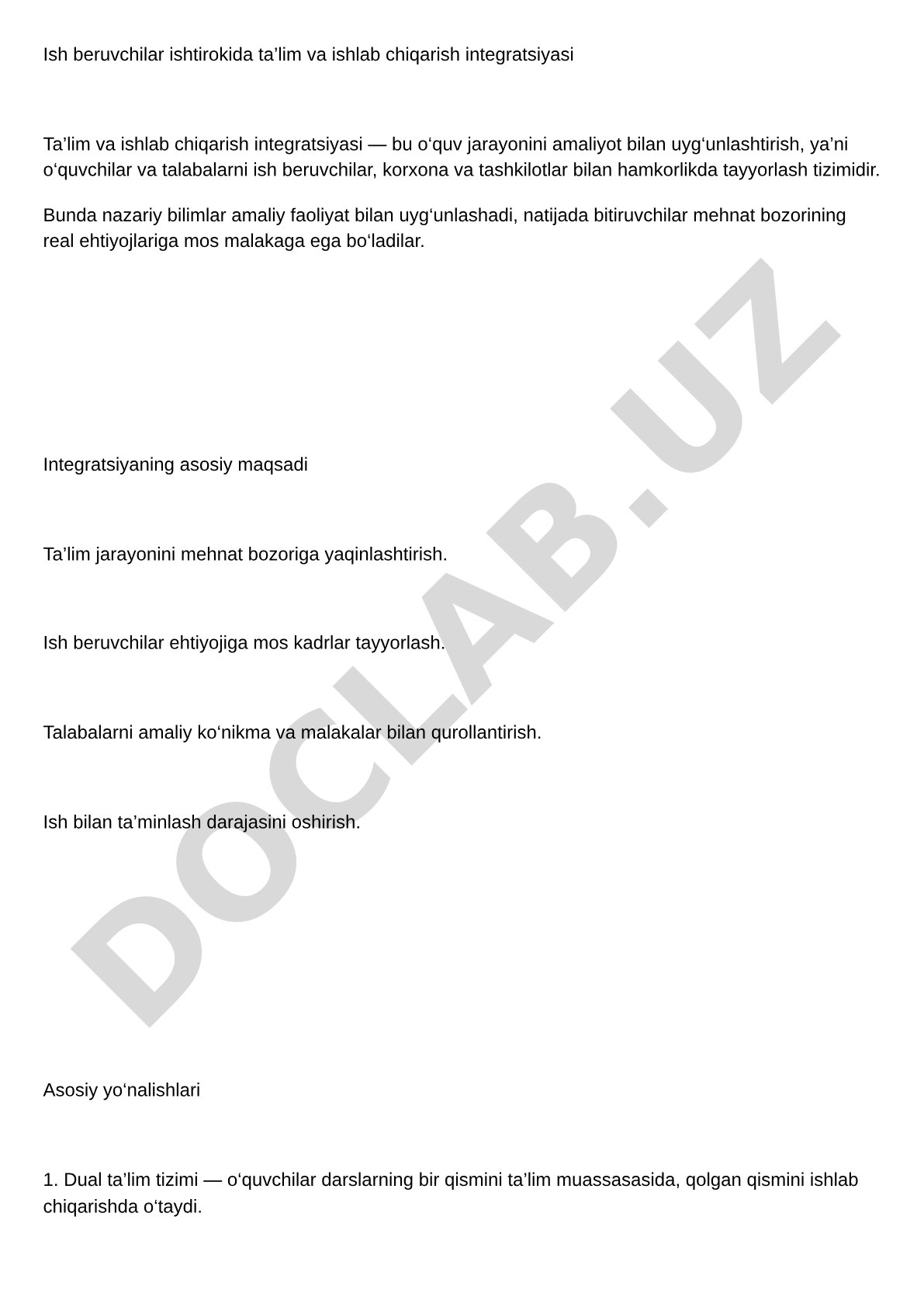 Ish beruvchilar ishtirokida ta’lim va ishlab chiqarish integratsiyasi