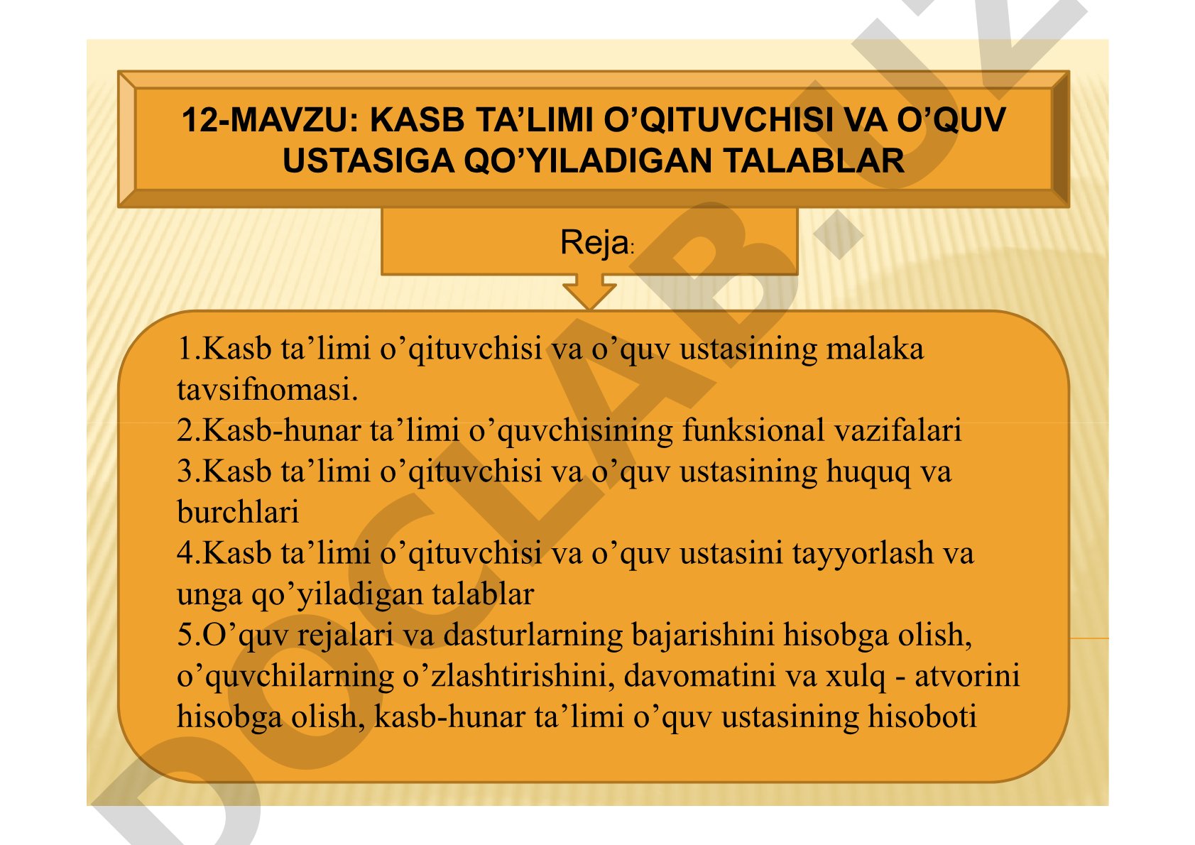 Kasb ta’limi o’qituvchisi va o’quv ustasiga qo’yiladigan talablar