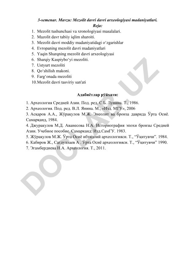 Mezolit davri davri arxeologiyasi madaniyatlari