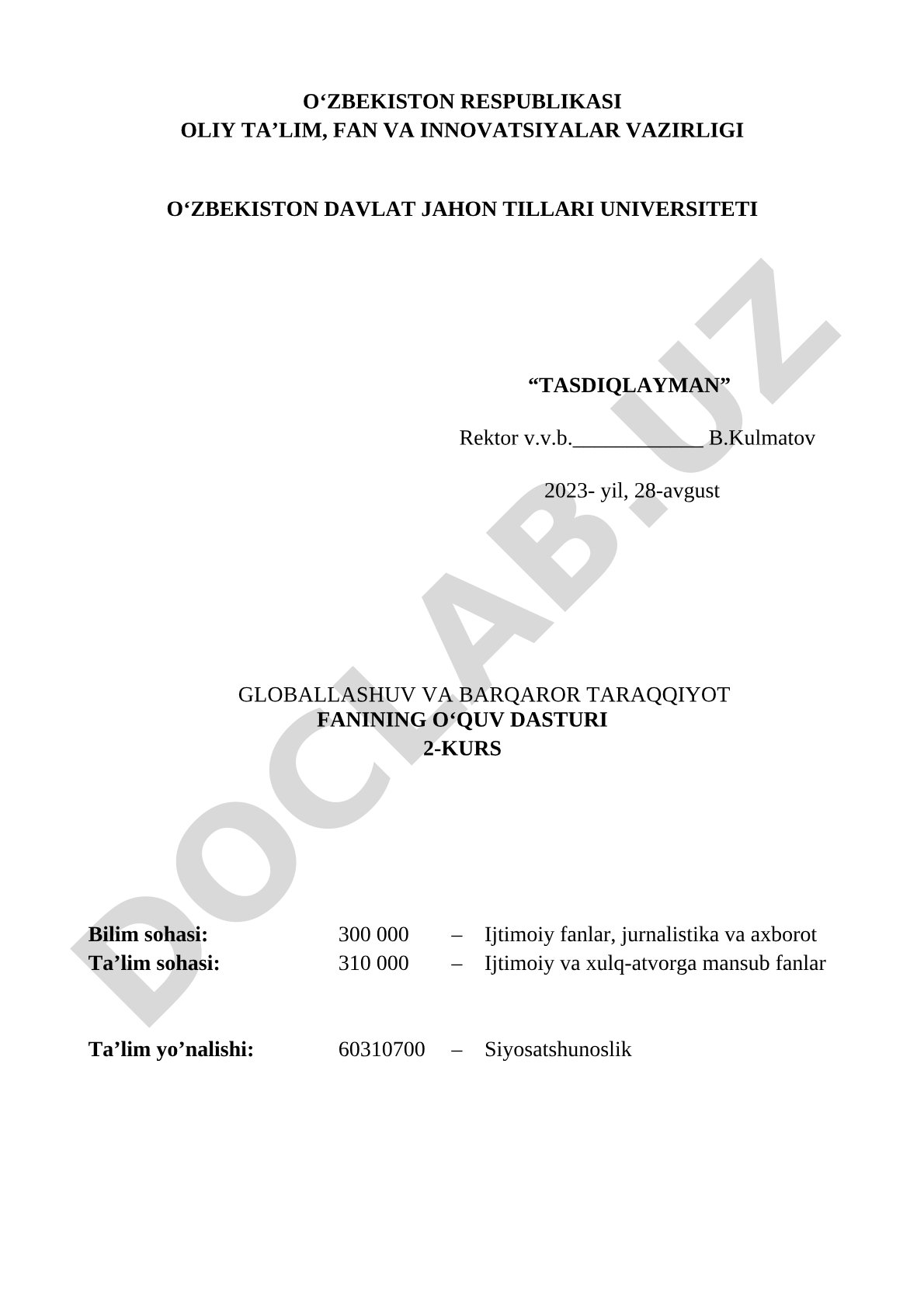 Globallashuv va barqaror taraqqiyot