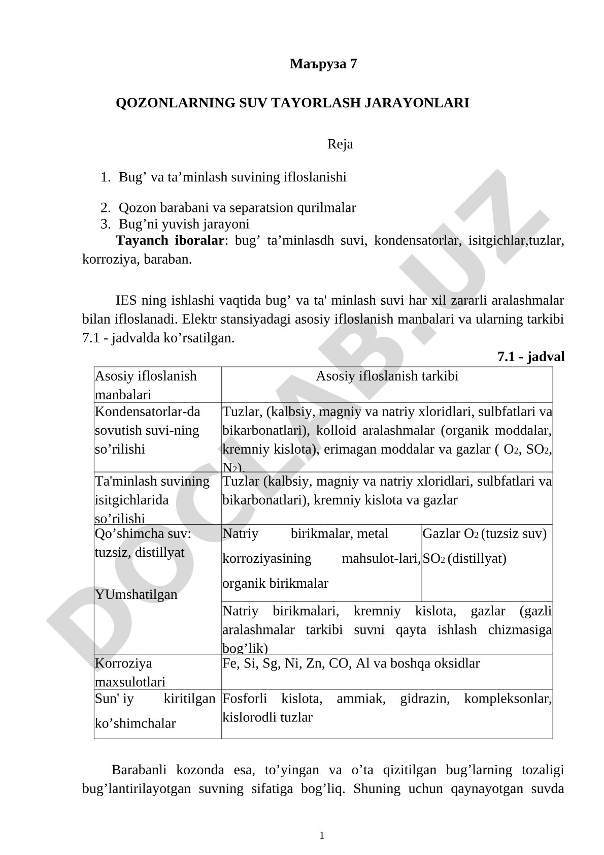 Qozonlarning suv tayorlash jarayonlari
