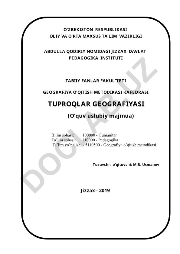 Tuproqlar geografiyasi fanidan ma'ruzalar matni