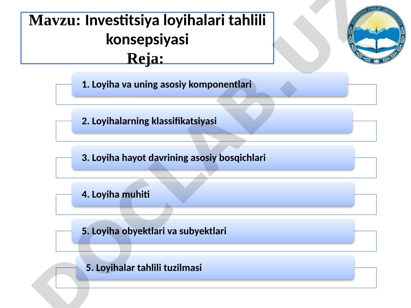 Investitsiya loyihalari tahlili konsepsiyasi