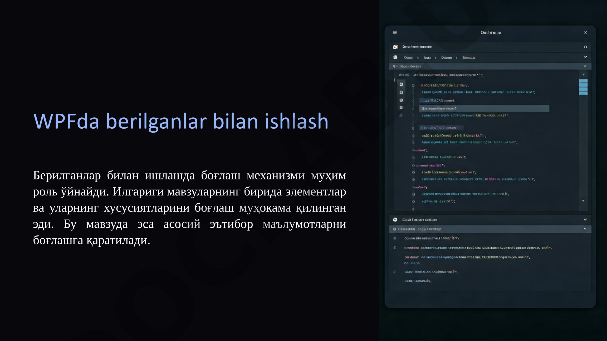 WPFda berilganlar bilan ishlash