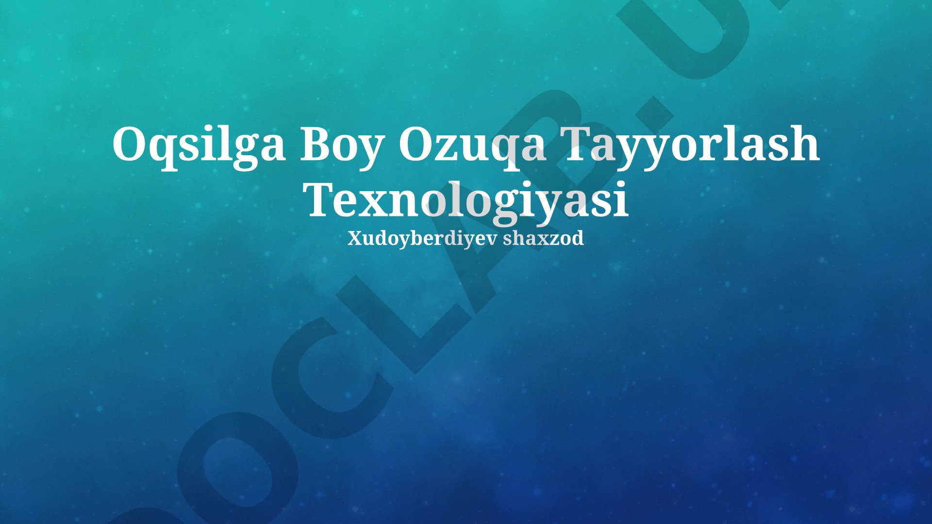 Oqsilga Boy Ozuqa Tayyorlash Texnologiyasi