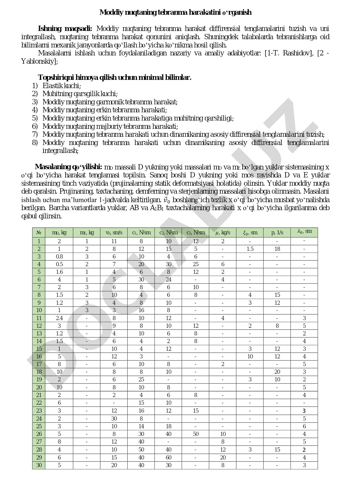 Moddiy nuqtaning tebranma harakatini o‘rganish