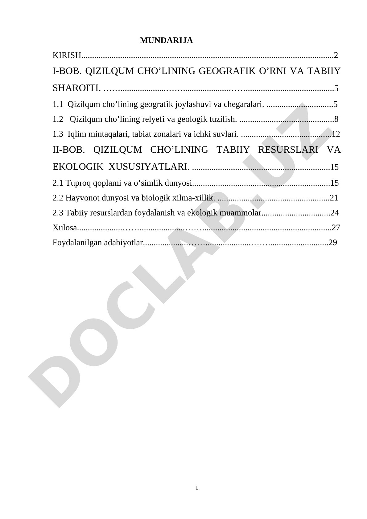 Qizilqum cho’lining geografik o’rni, tabiiy resurslari va ekologik xususiyatlari