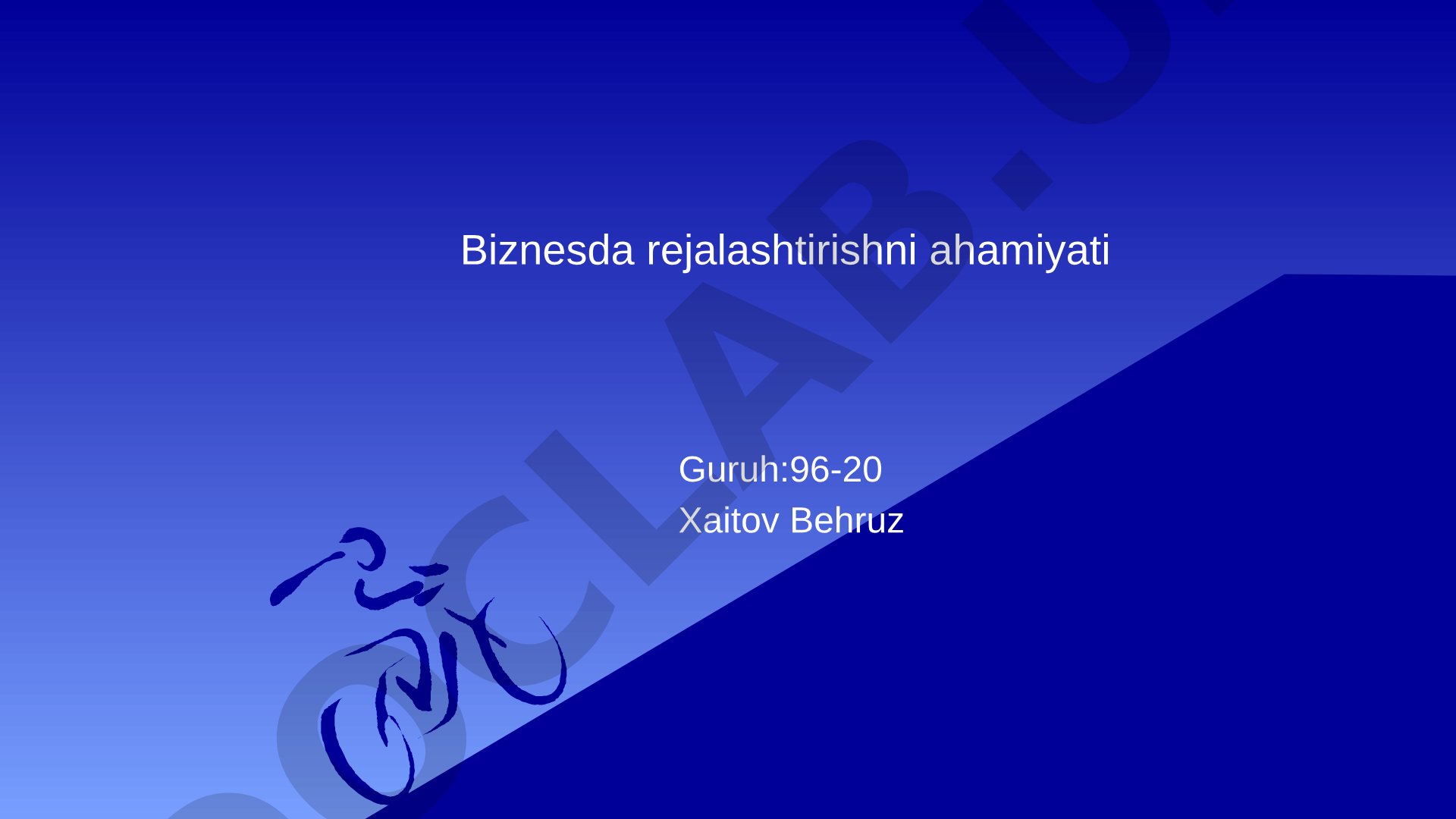Biznesni rejalashtirishning maqsad va vazifalari haqida taqdimot