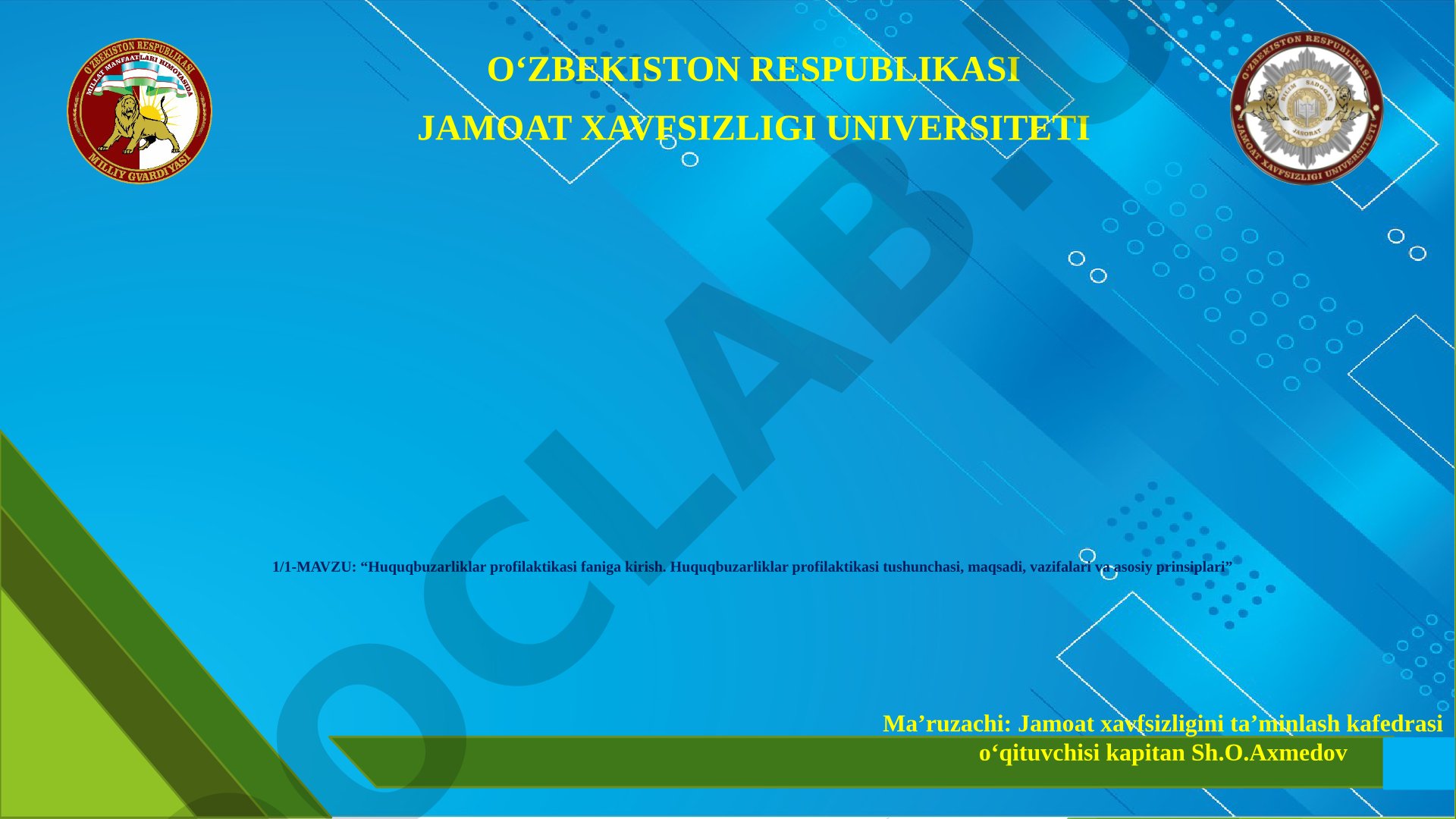 Huquqbuzarliklar profilaktikasi faniga kirish. Huquqbuzarliklar profilaktikasi tushunchasi, maqsadi, vazifalari va asosiy prinsiplari