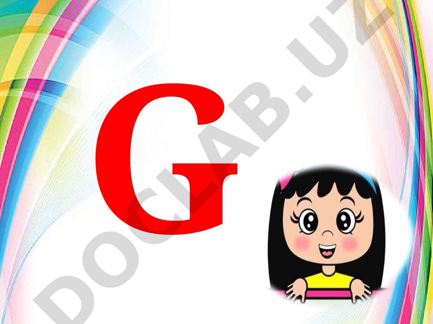 Lotin alifbosining G dan Y gacha harflari ko'rsatilgan
