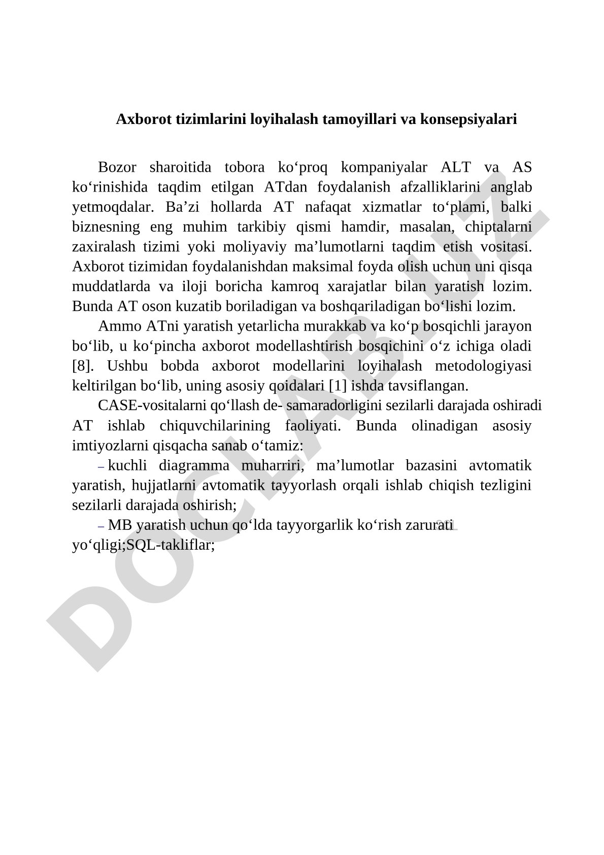 Axborot tizimlarini loyihalash tamoyillari va konsepsiyalari