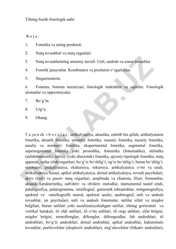 Fonetika va fonologiya asoslari