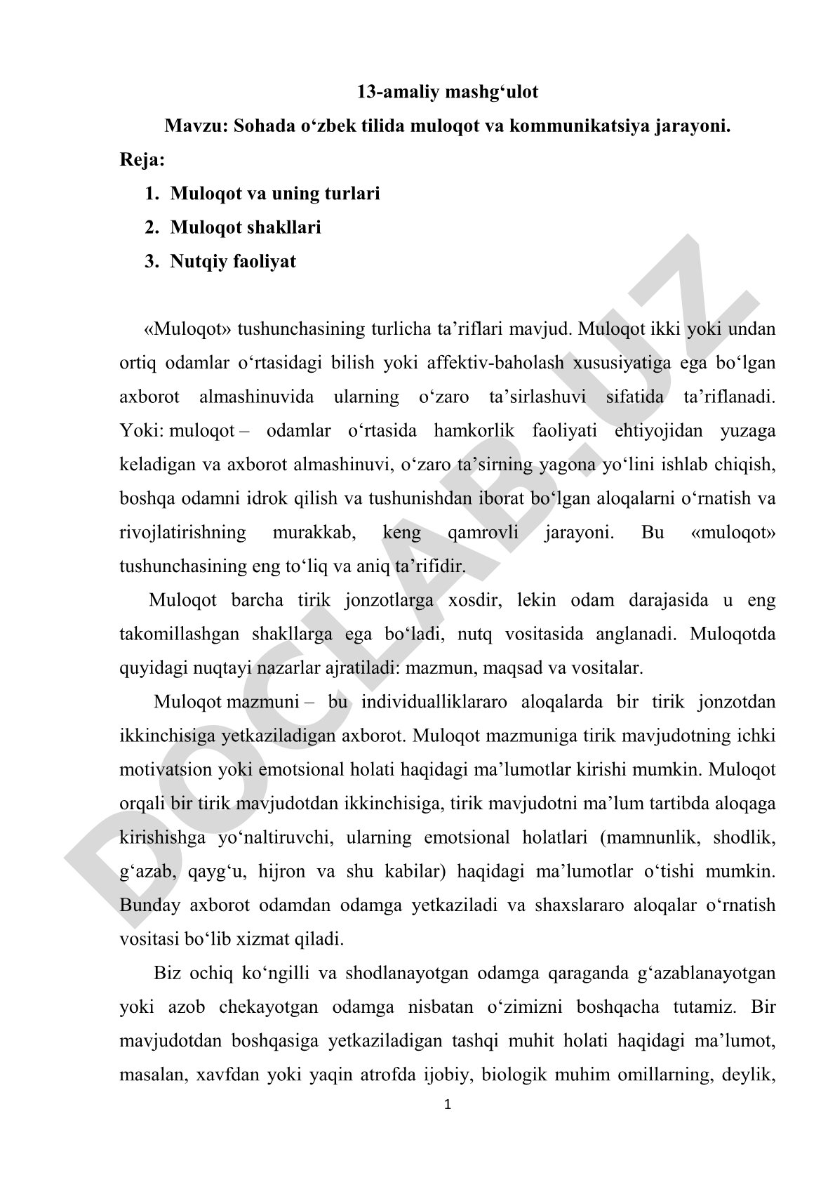 Sohada o‘zbek tilida muloqot va kommunikatsiya jarayoni