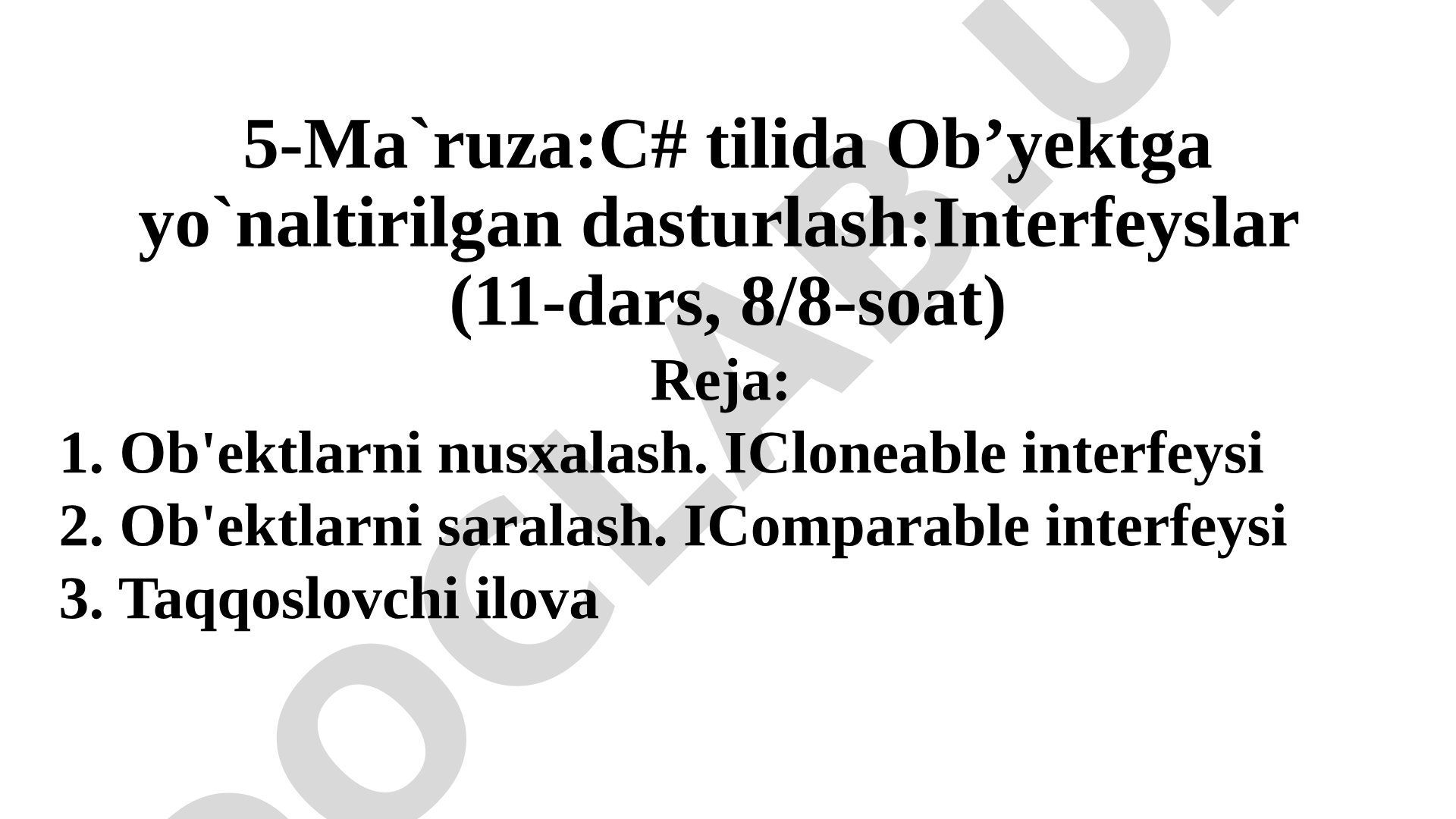 C# tilida Ob’yektga yo`naltirilgan dasturlash: Interfeyslar
