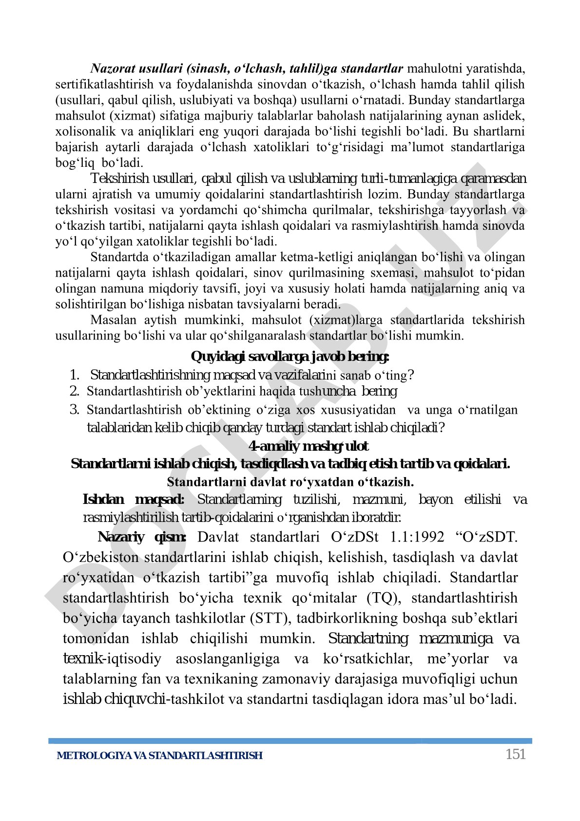 Metrologiya va standartlashtirishda nazorat usullari