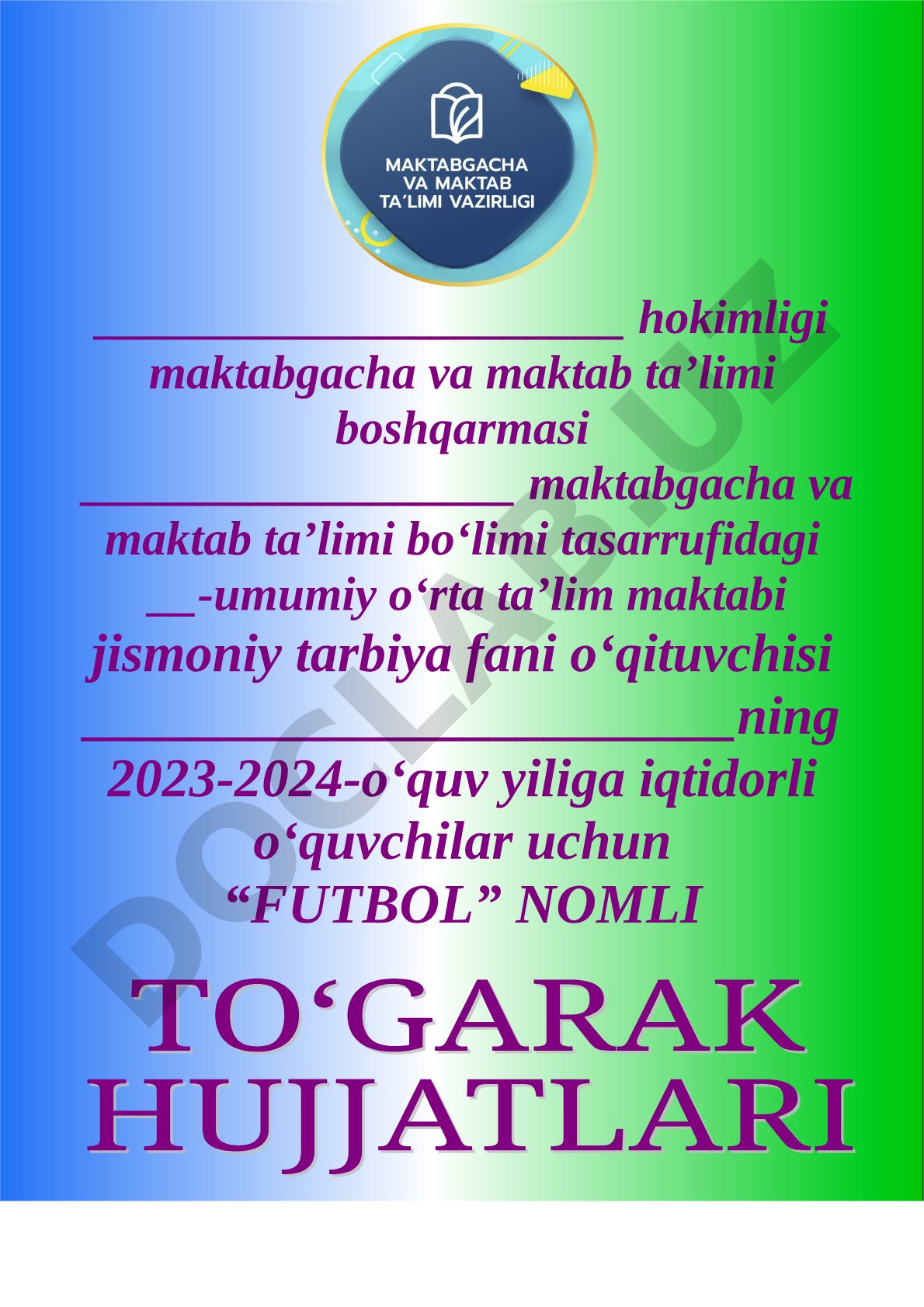Iqtidorli o‘quvchilar uchun futbol to‘garagi ish rejasi