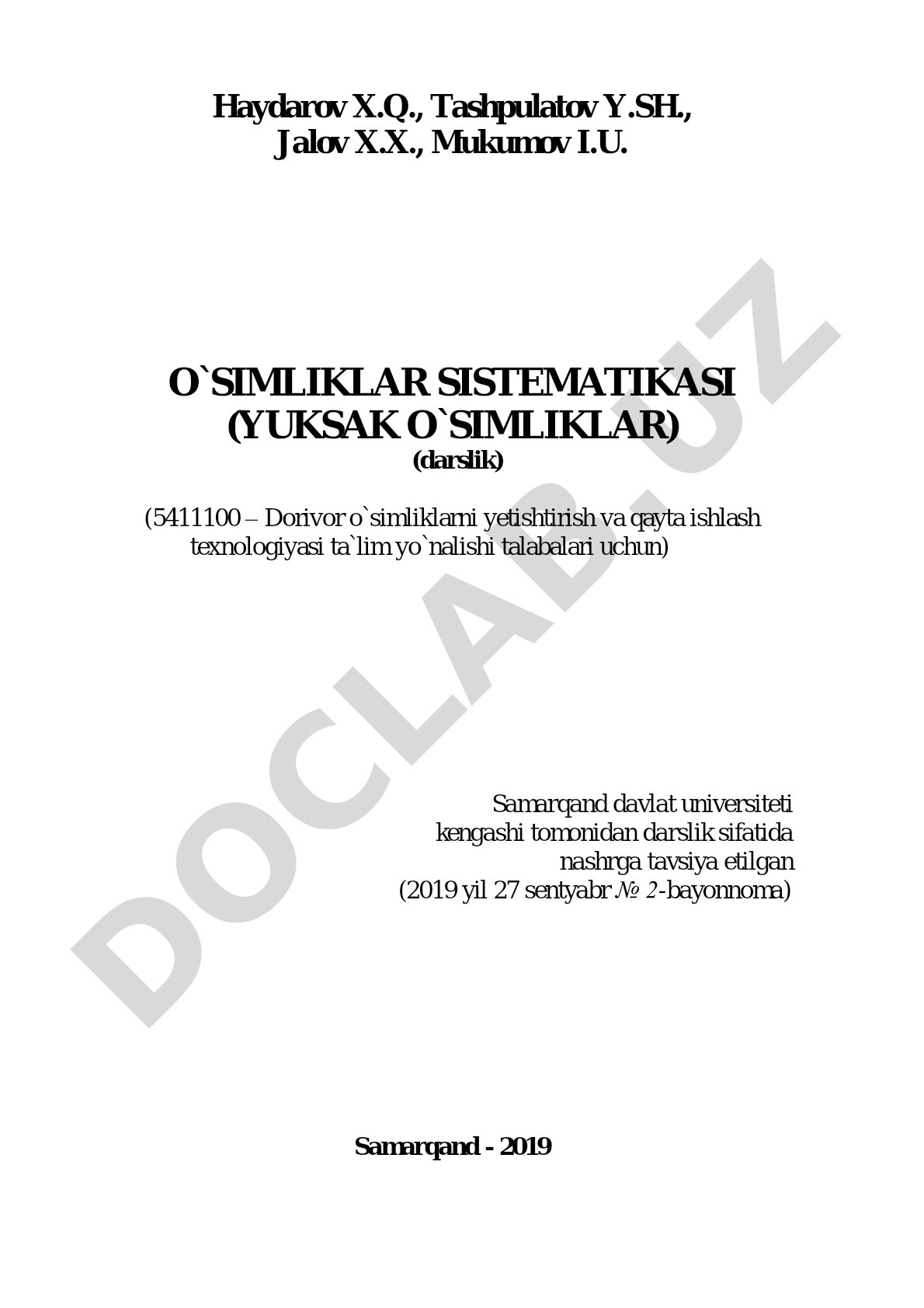 Yuksak o'simliklar sistematikasi