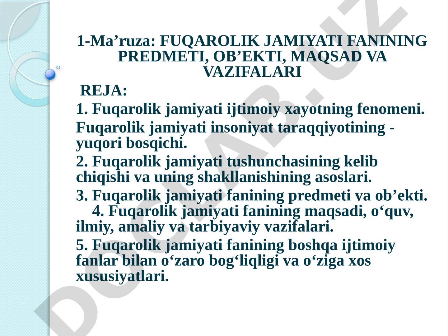 Fuqarolik jamiyati fanining predmeti, ob’ekti, maqsad va vazifalari