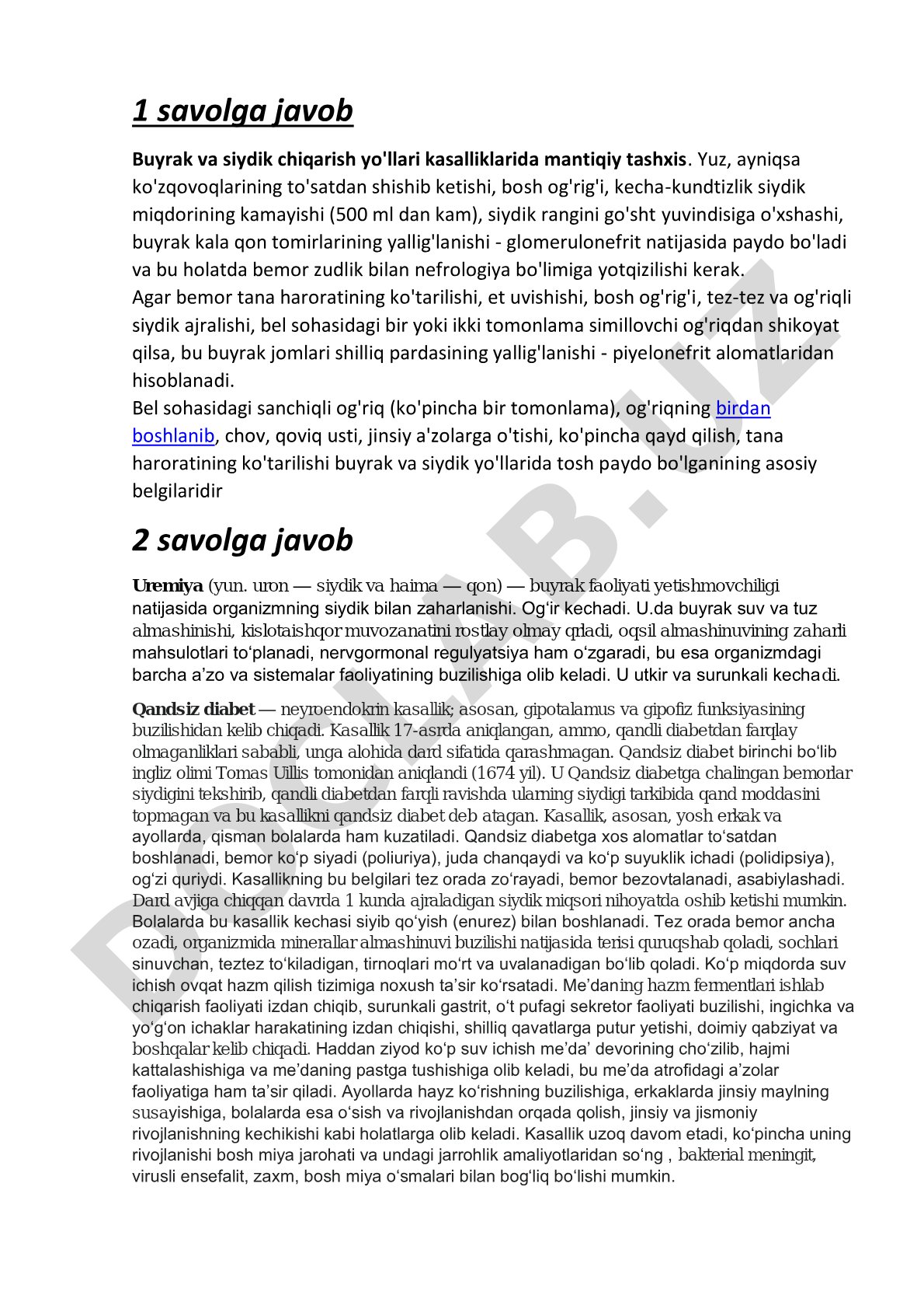Buyrak va siydik chiqarish yo'llari kasalliklarida mantiqiy tashxis
