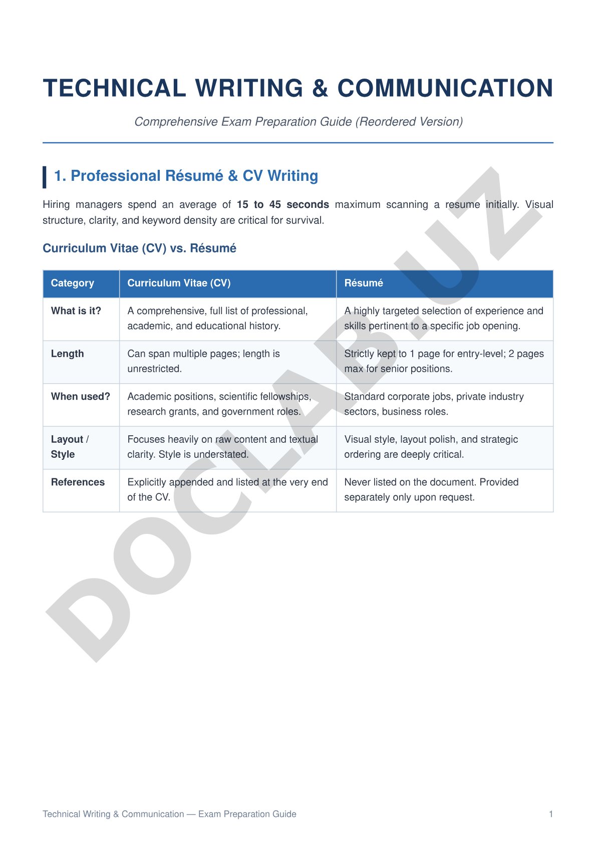 Technical Writing & Communication Comprehensive Exam Preparation Guide (Reordered Version)