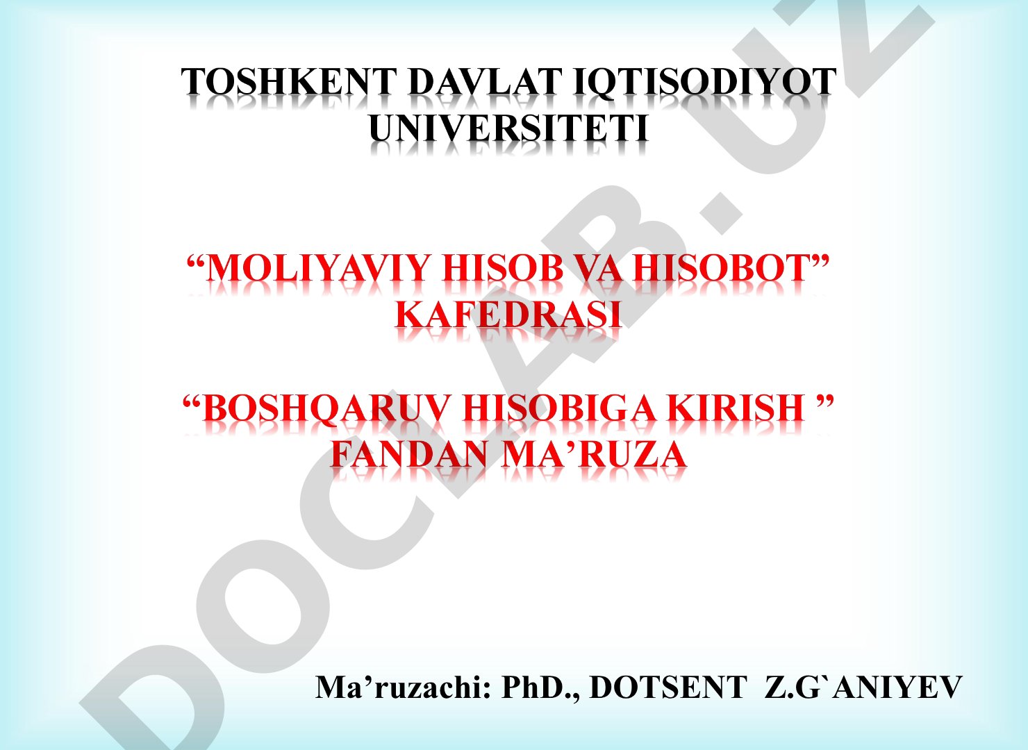 ILG'OR BOSHQARUV HISOBI DA XARAJATLAR HISOBINI YURITISH