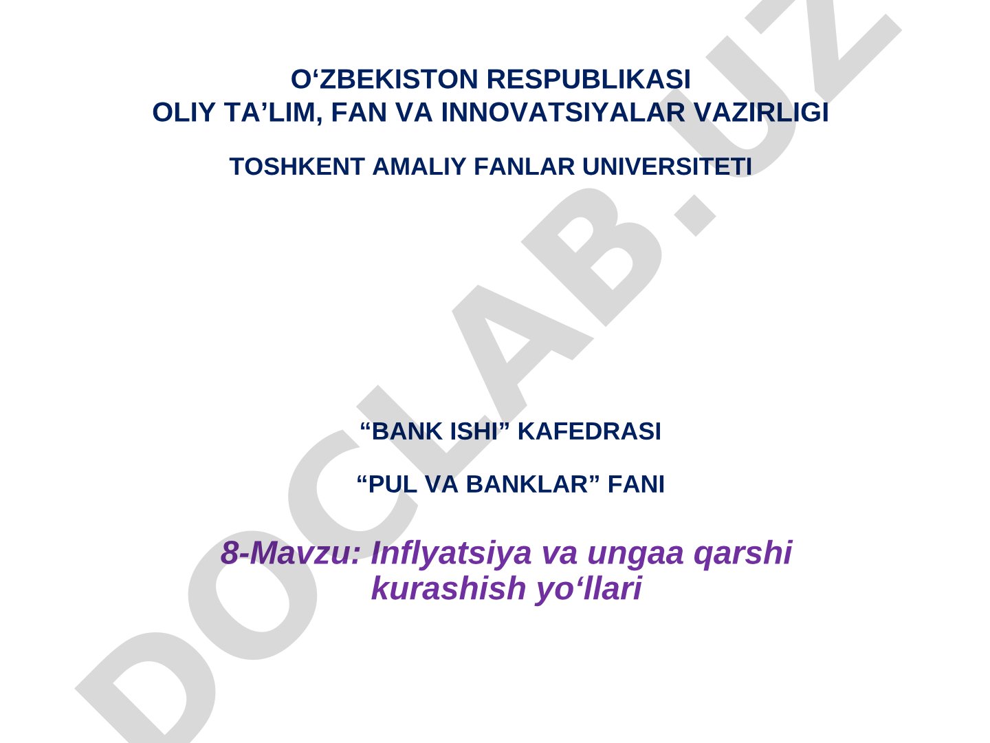 Inflyatsiya va unga qarshi kurashish yo‘llari