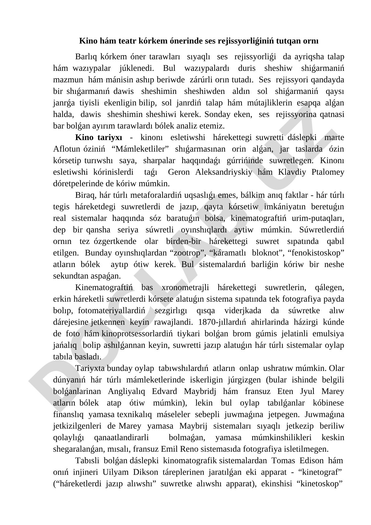 Kino hám teatr kórkem ónerinde ses rejissyorliǵiniń tutqan ornı