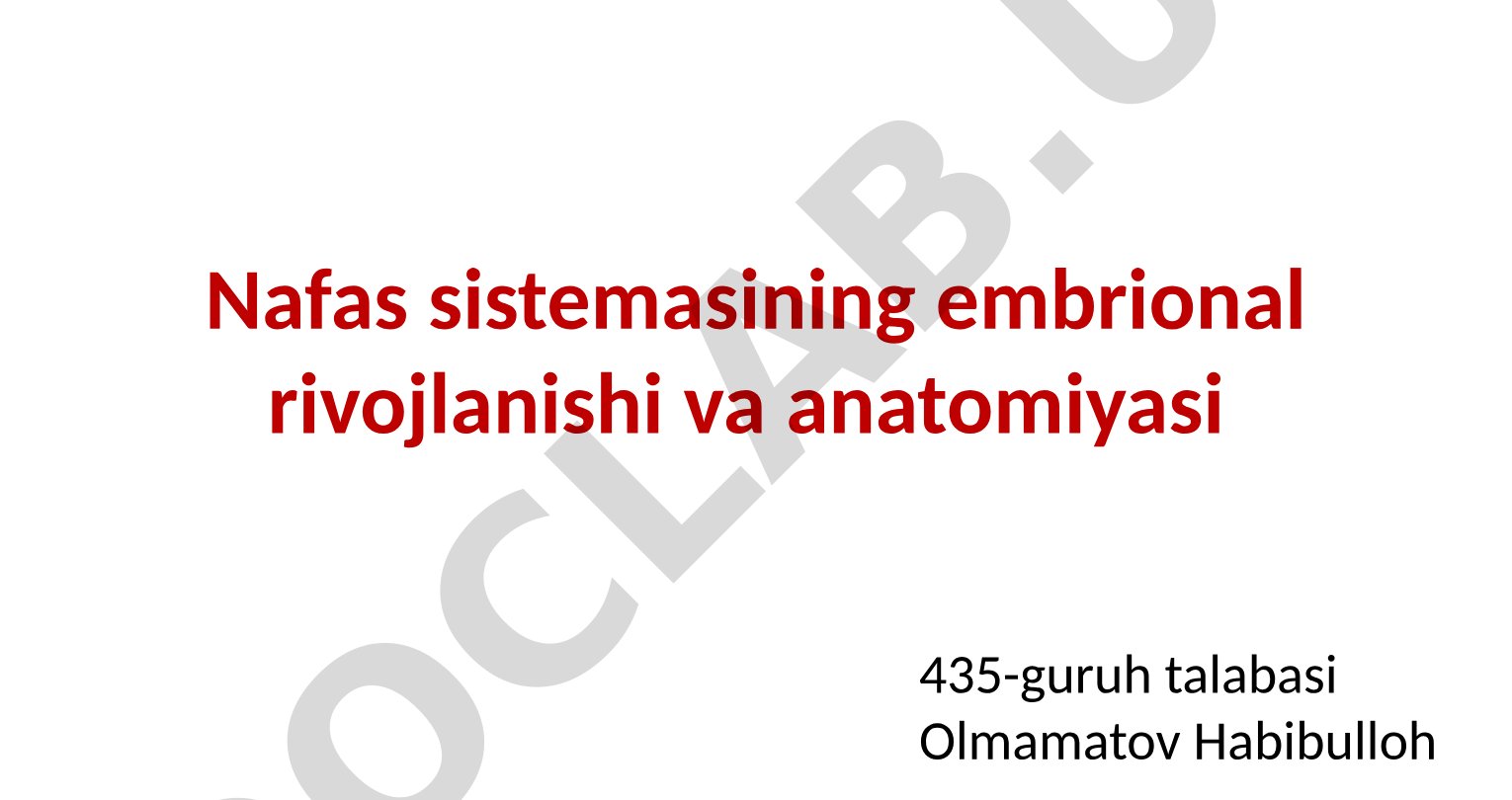 Nafas sistemasining embrional rivojlanishi va anatomiyasi