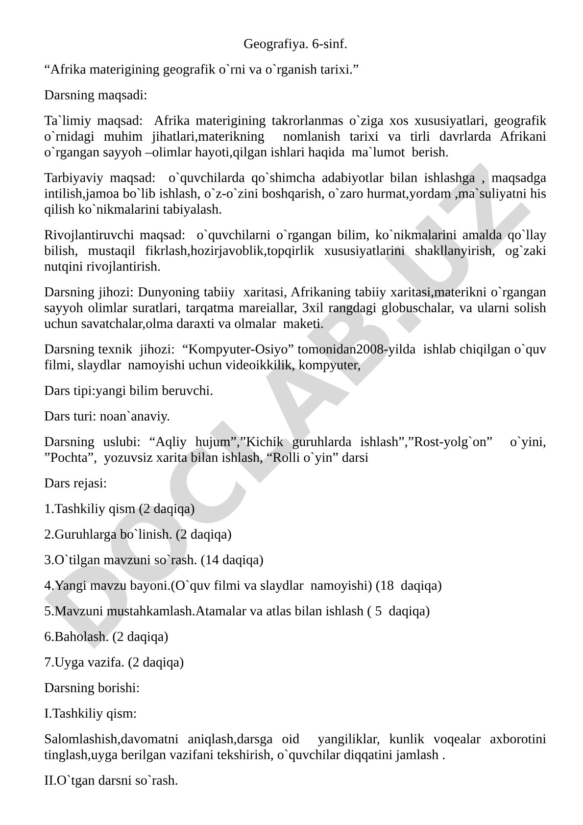 Afrika materigining geografik o'rni va o'rganish tarixi