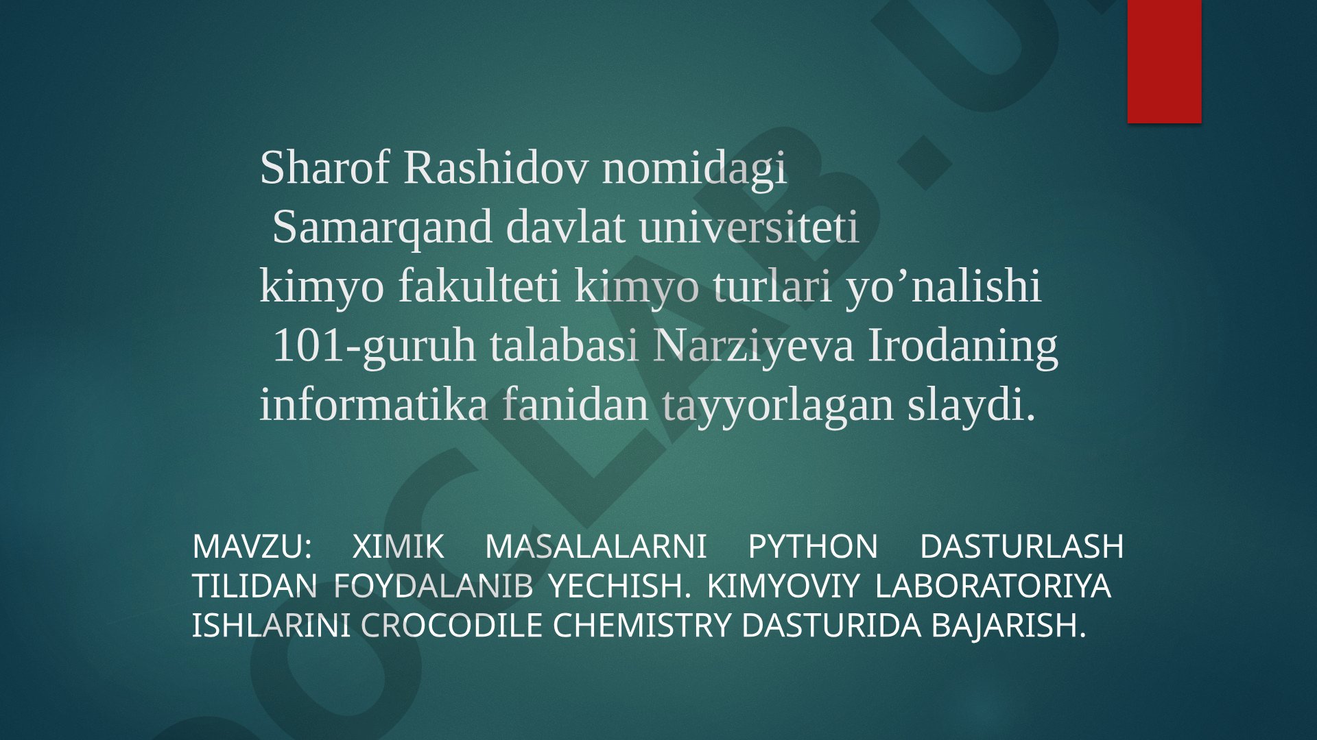 Ximik masalalarni Python dasturlash tilidan foydalanib yechish