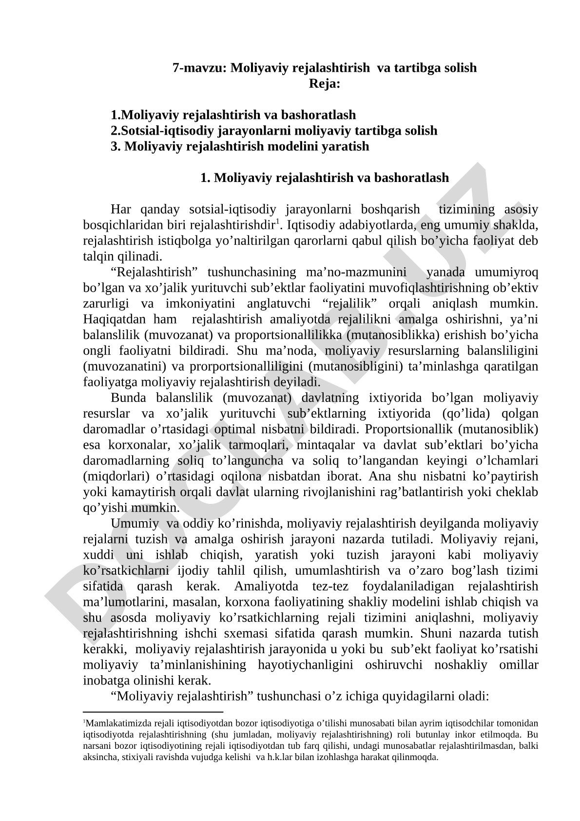 Moliyaviy rejalashtirish va tartibga solish