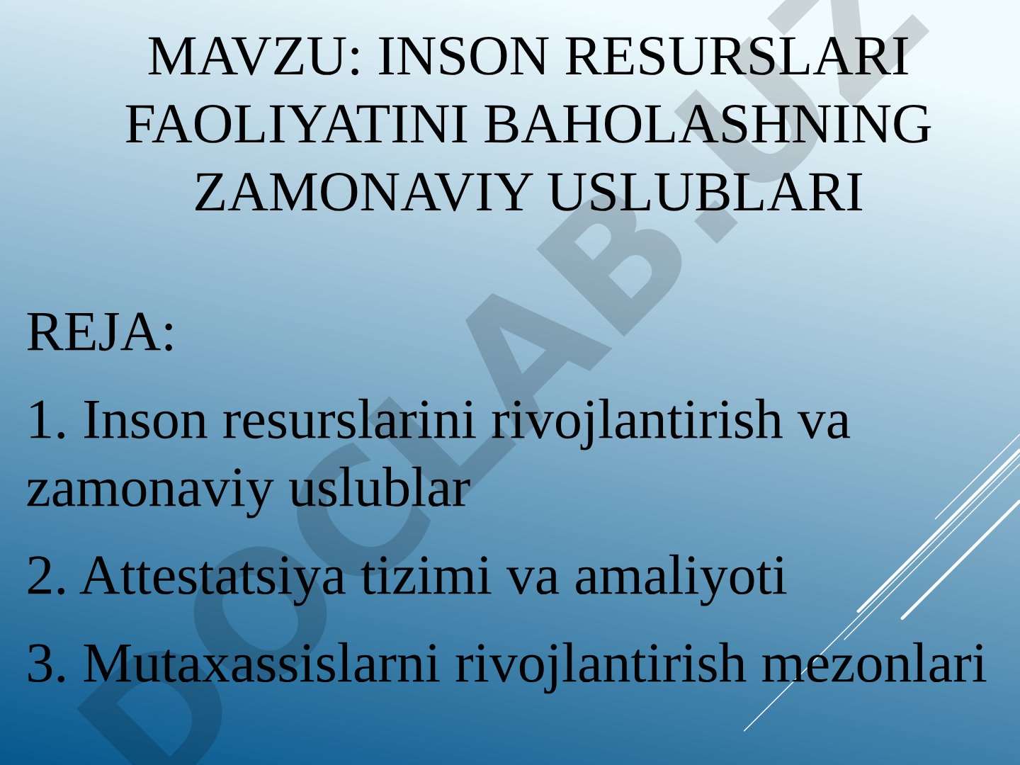 Inson resurslari faoliyatini baholashning zamonaviy uslublari