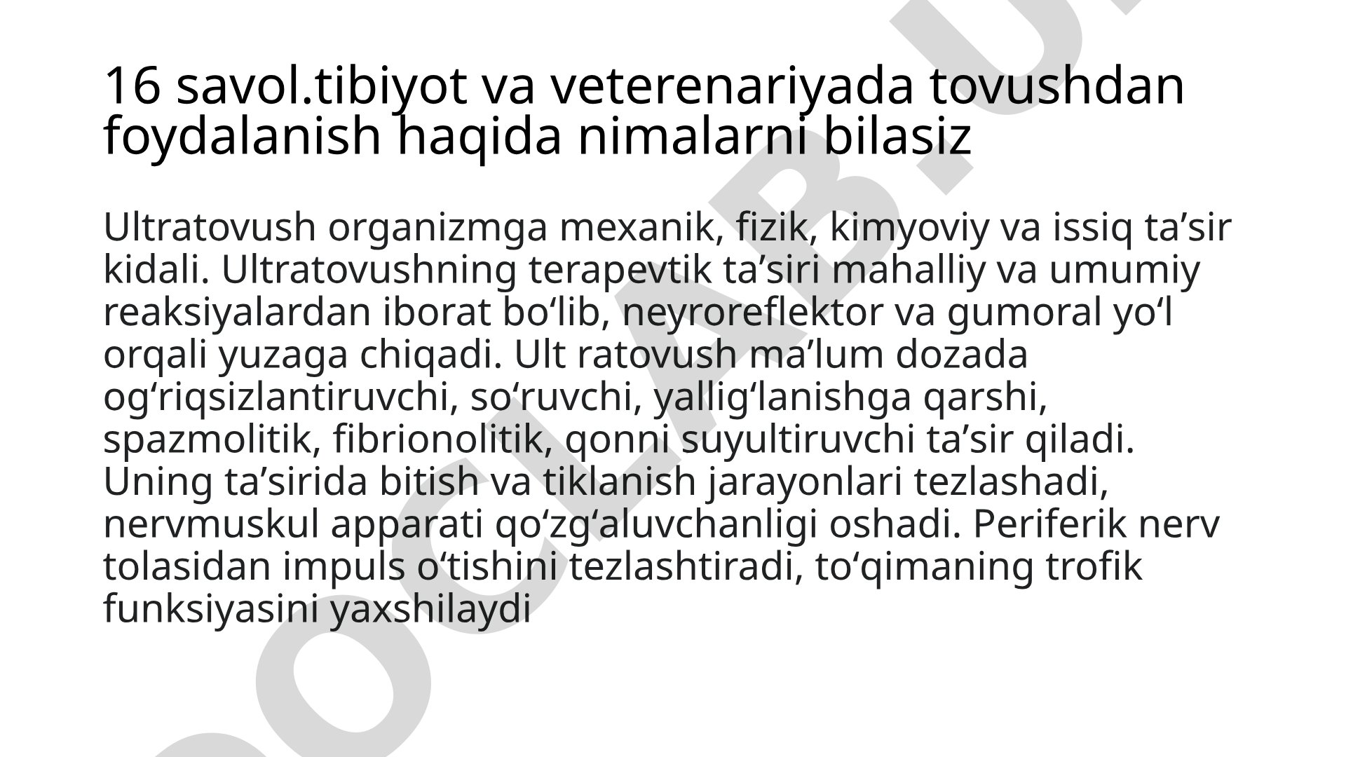 Tibbiyot va veterinariyada ultratovushdan foydalanish