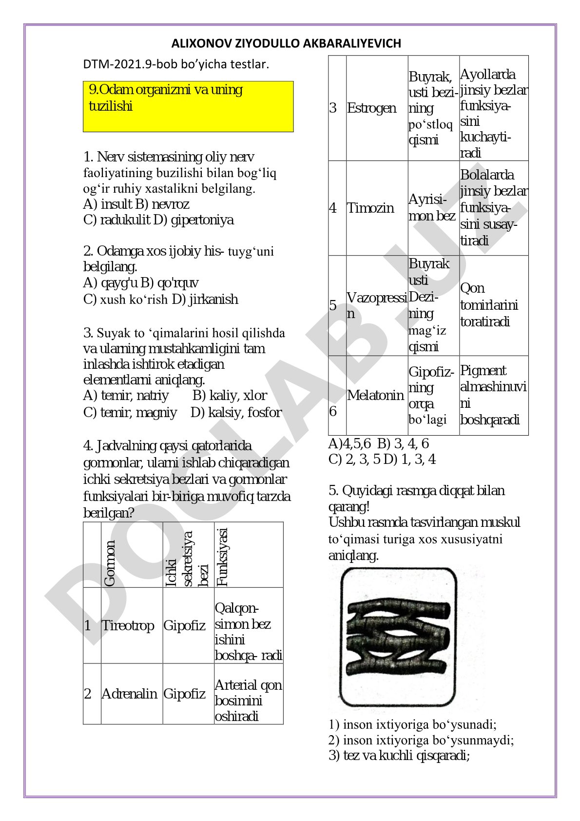 Odam organizmi va uning tuzilishi