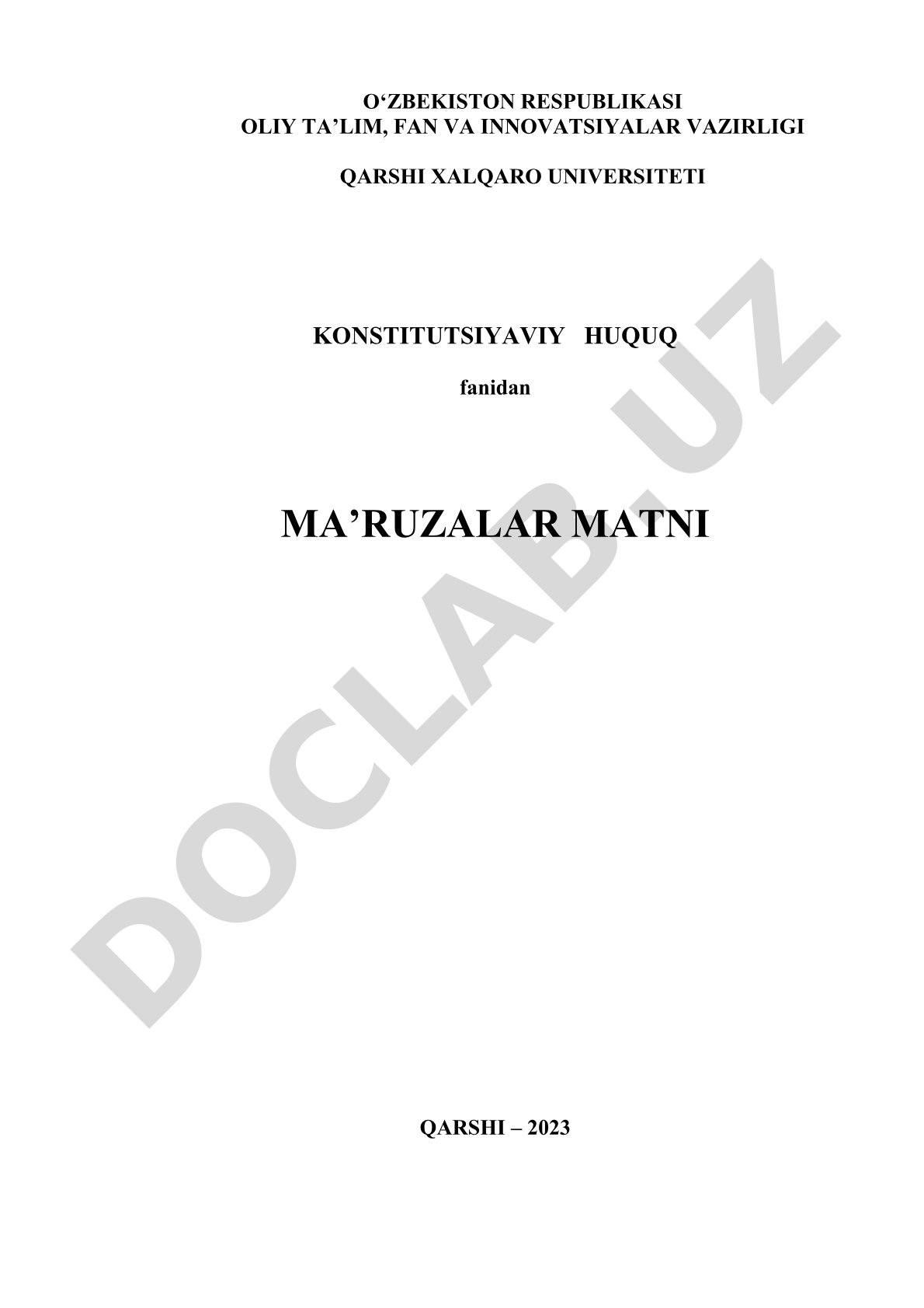 Konstitutsiyaviy huquq fanidan ma'ruzalar matni