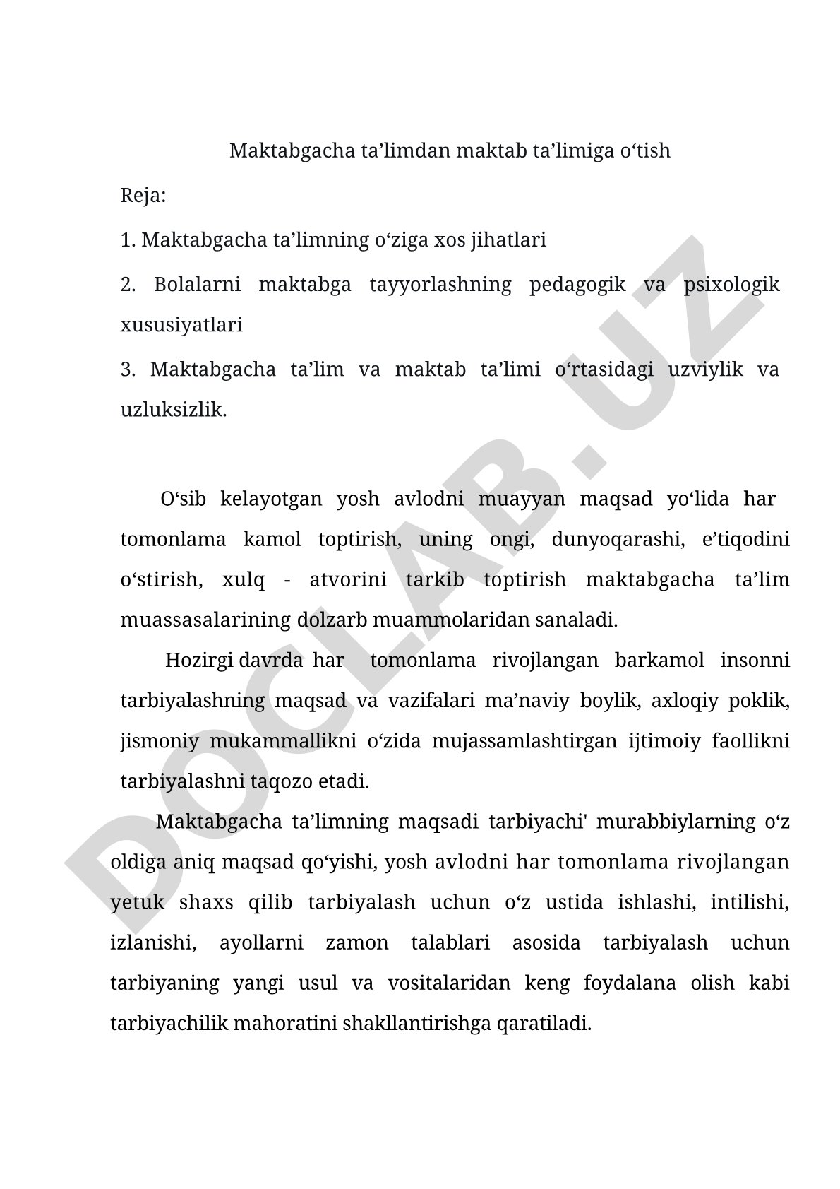 Maktabgacha ta’limdan maktab ta’limiga o‘tish
